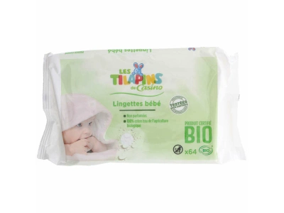 Lingettes de toilette pour bebe bio - 64 lingettes - LP La